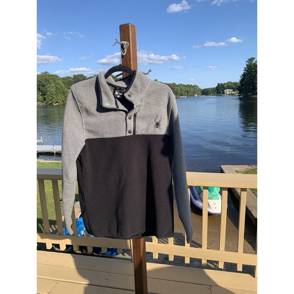 Spyder Neck High 1-4 Snap 2‎ Tone Black Grey Sweater Pullover Men's Med